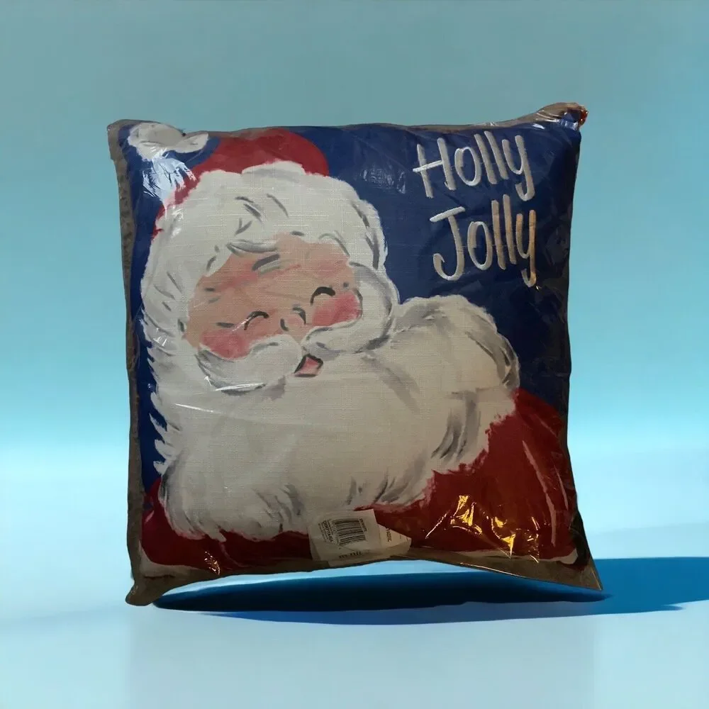 Holly Jolly Santa Christmas Throw Pillow 18x18 Holiday Decor Cushion
